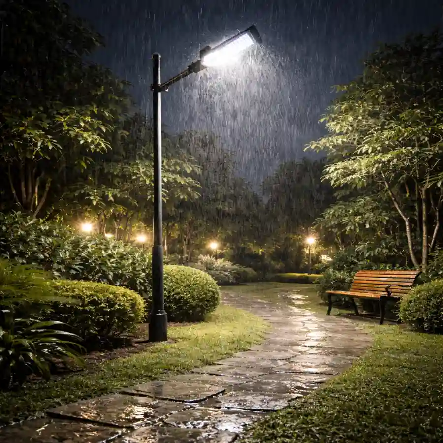 Đèn LED ngoài trời chiếu sáng sân vườn hoạt động ổn định dưới mưa