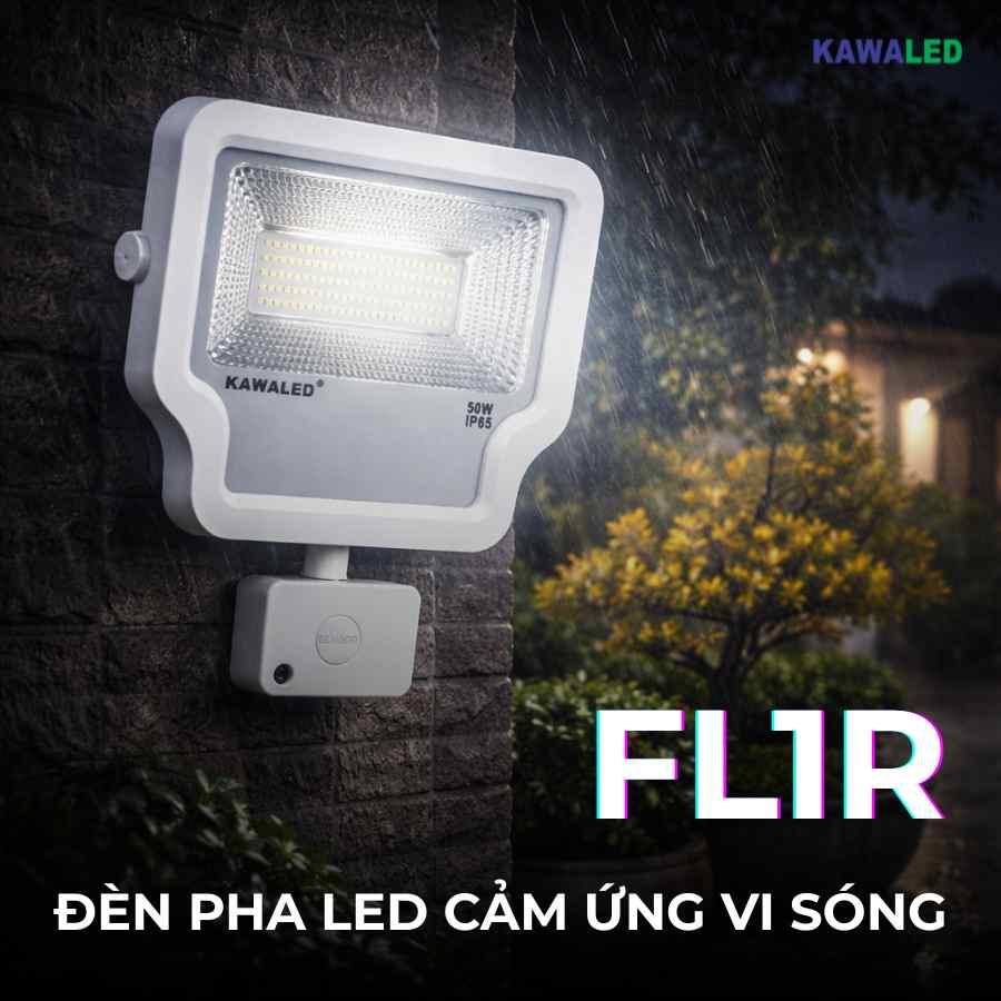 Đèn pha LED cảm ứng vi sóng FL1R Kawaled lắp ngoài trời