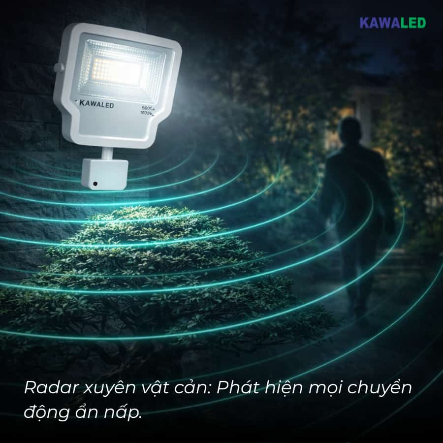 Đèn pha LED cảm ứng vi sóng phát hiện chuyển động trong sân vườn