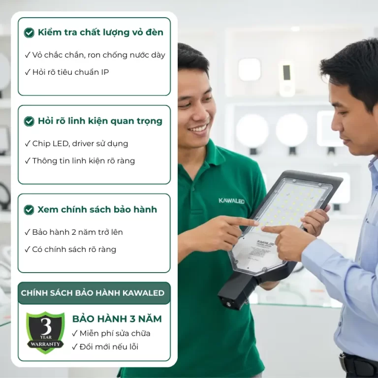 Nhân viên tư vấn kiểm tra vỏ đèn chip LED và bảo hành trước khi mua