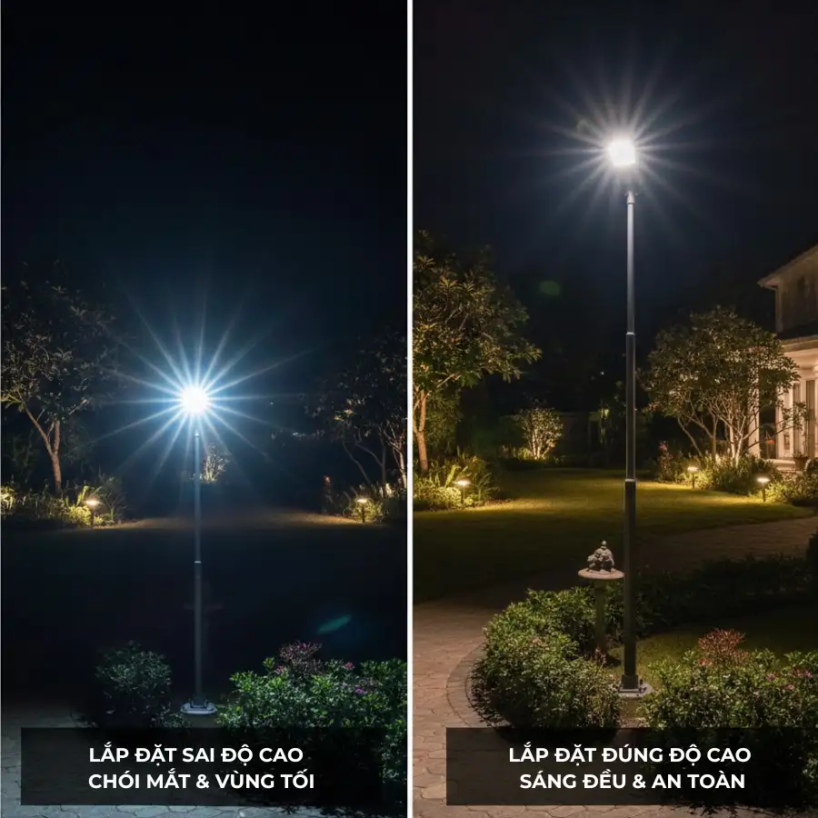 Nguyên tắc chiếu sáng sân vườn ban đêm sáng đều không chói bằng đèn LED