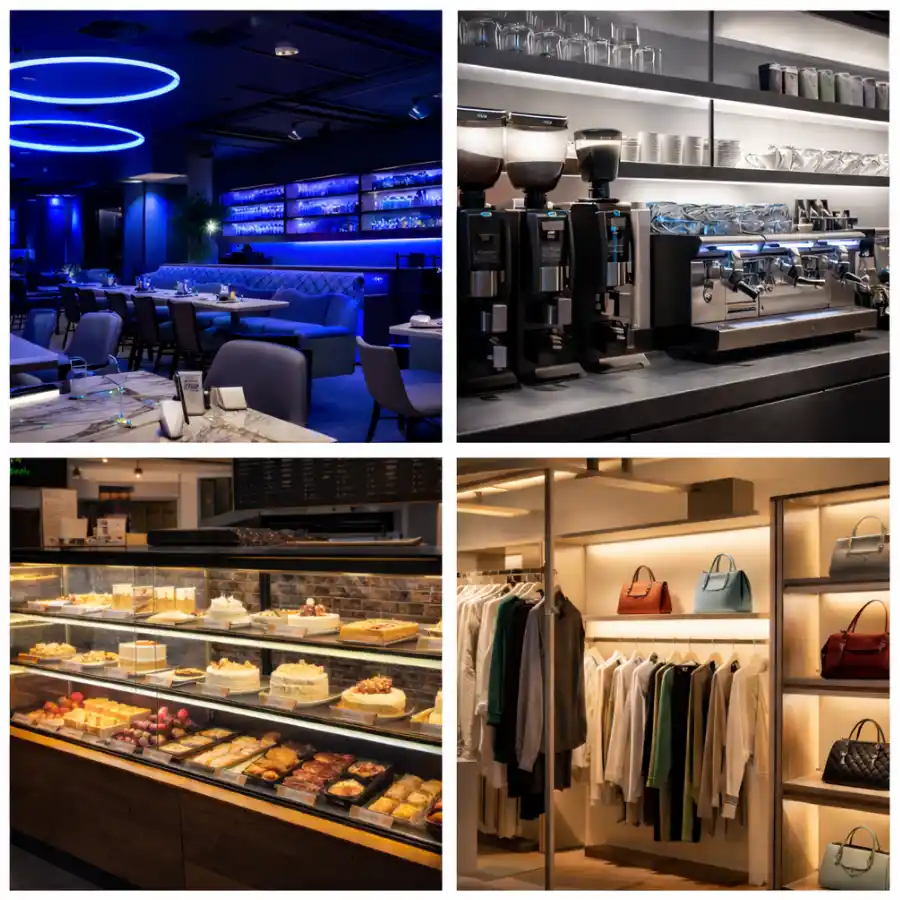 Đèn LED dây 3 hàng bóng chiếu sáng quán café và showroom