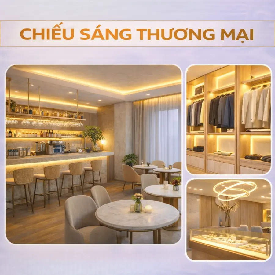 Đèn LED dây chiếu sáng thương mại cho quán café và showroom