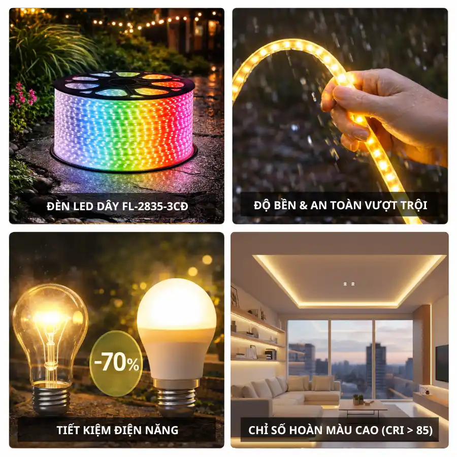 Lợi ích đèn LED dây 5050 đổi màu 220V FORLIFE bền bỉ tiết kiệm điện và ánh sáng chất lượng cao