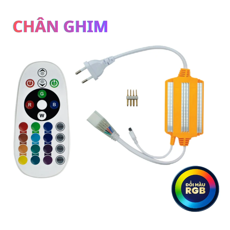 Nguồn kẹp đèn LED dây 5050 RGB 220V chân ghim và đầu nối RGB