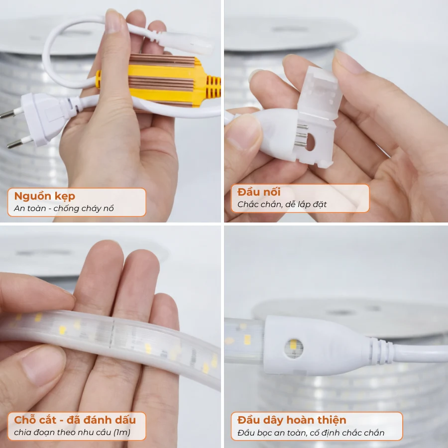 Phụ kiện đèn LED dây FL-2835-3CĐ đầu nối nguồn và điểm cắt