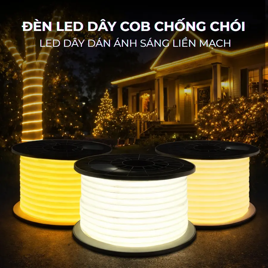Đèn LED dây COB chống chói 220V ánh sáng liền mạch dùng trang trí nội thất và ngoại thất
