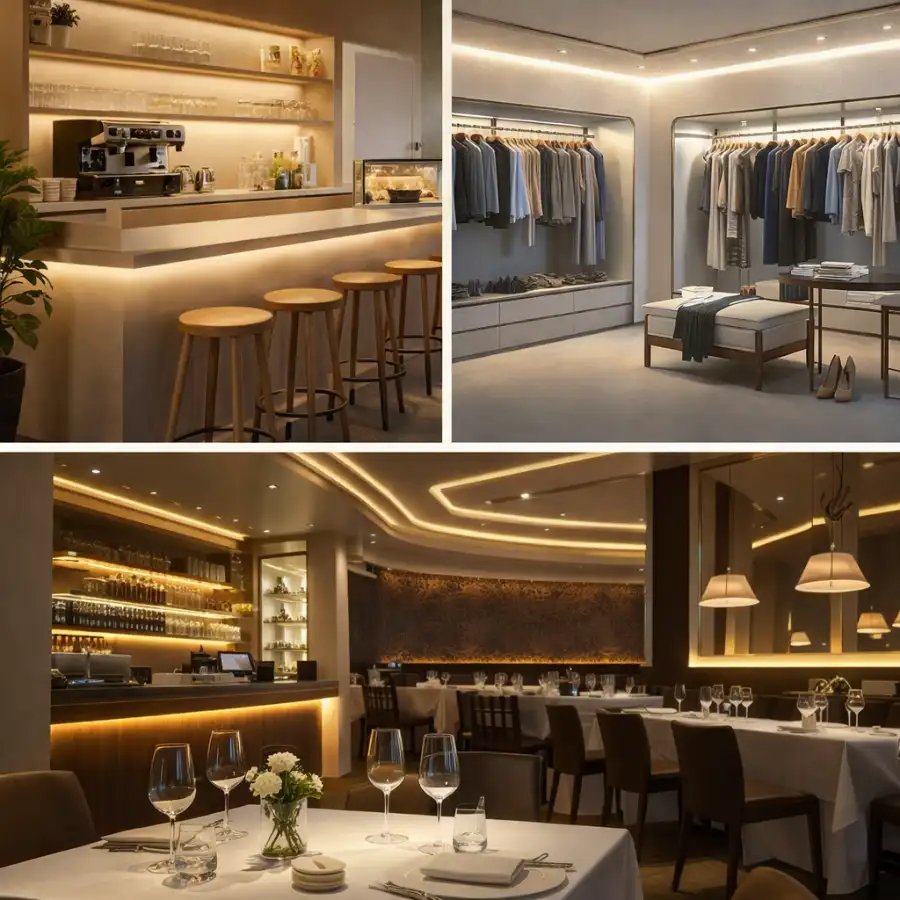 Đèn LED dây COB chống chói chiếu sáng quán cafe và showroom thương mại