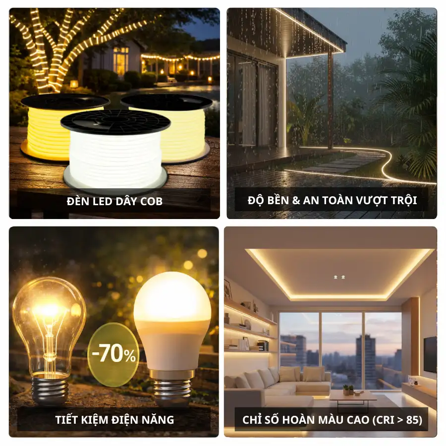Đèn LED dây COB chống chói tiết kiệm điện và có chỉ số hoàn màu CRI cao