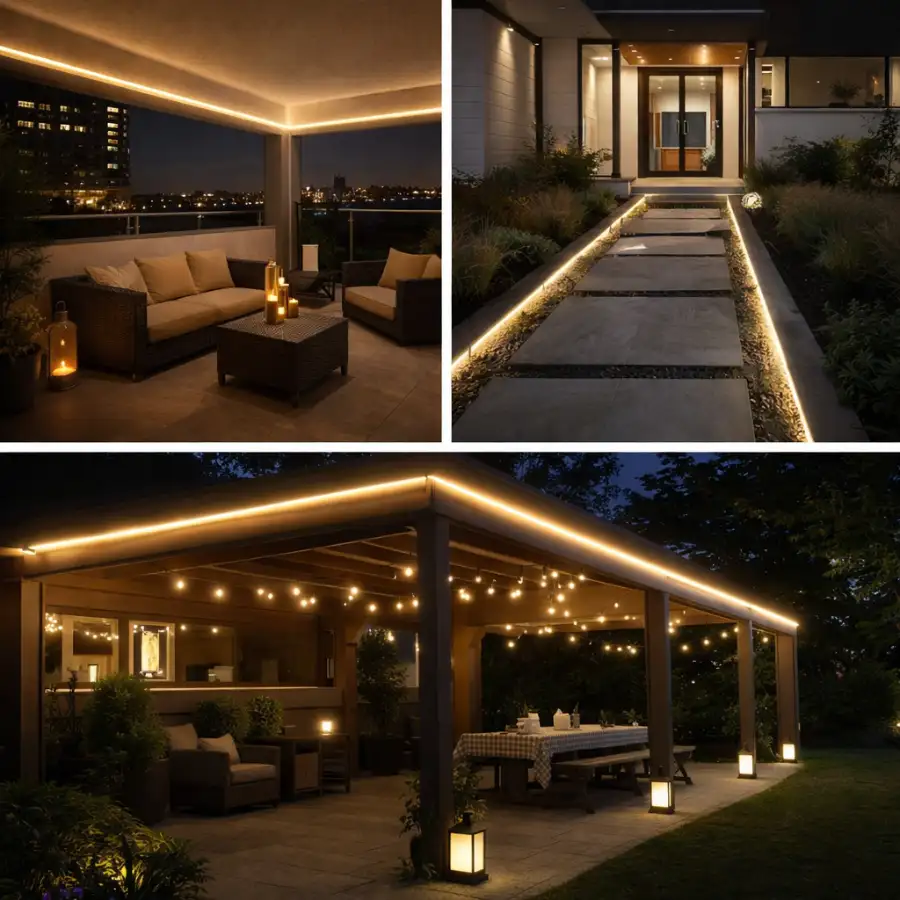 Đèn LED dây COB chống chói IP65 dùng cho lối đi và khu vực ngoại thất có mái che