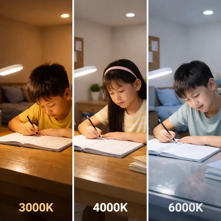 So sánh ánh sáng vàng 3000K, trung tính 4000K và trắng 6000K trong phòng học