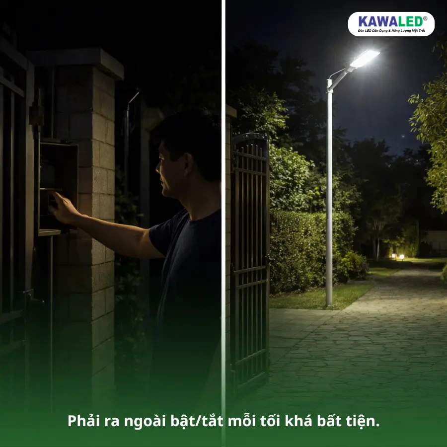Bật tắt đèn sân vườn ngoài trời thủ công gây bất tiện mỗi tối