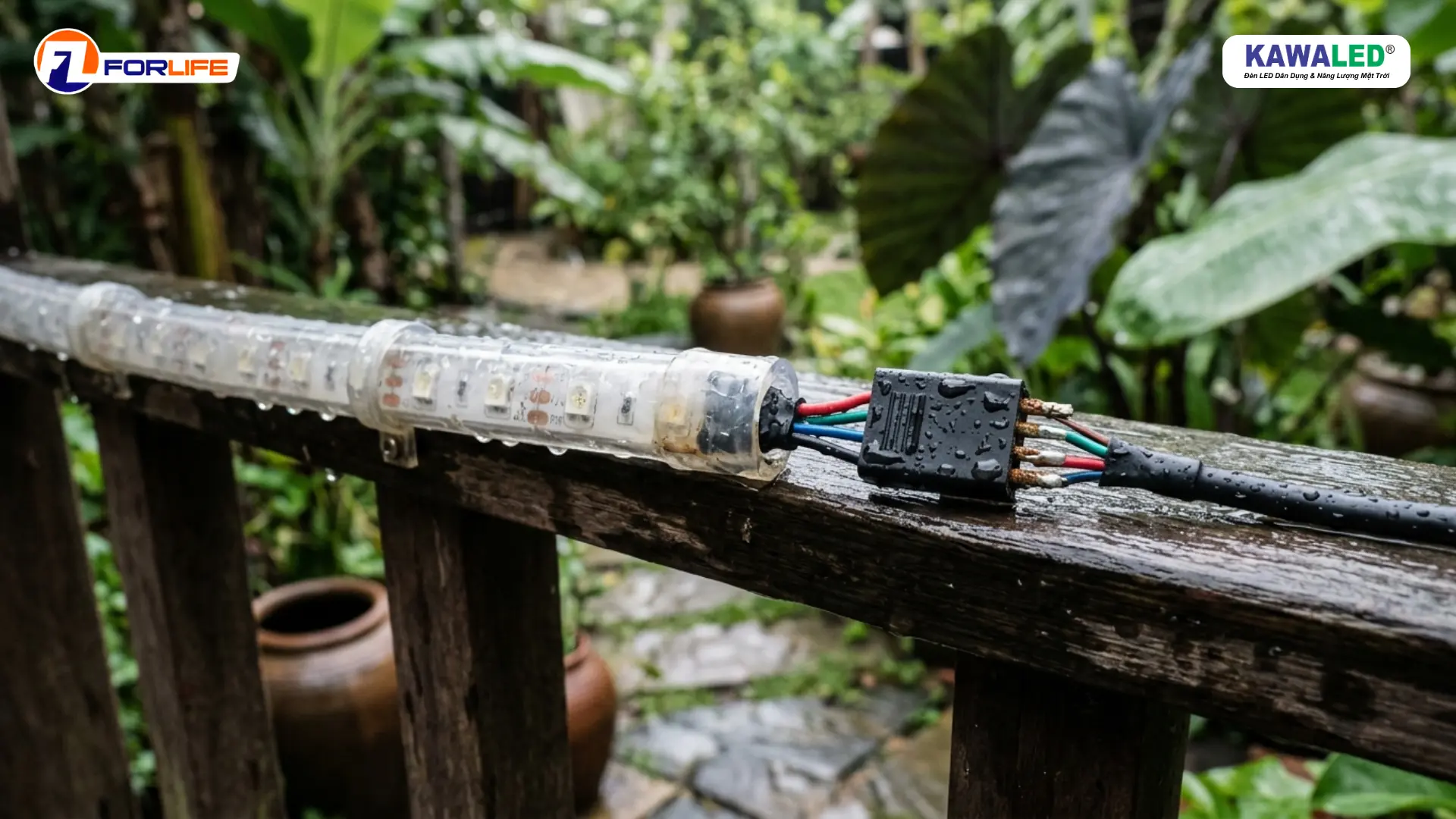 đầu nối led dây ngoài trời bị nước xâm nhập