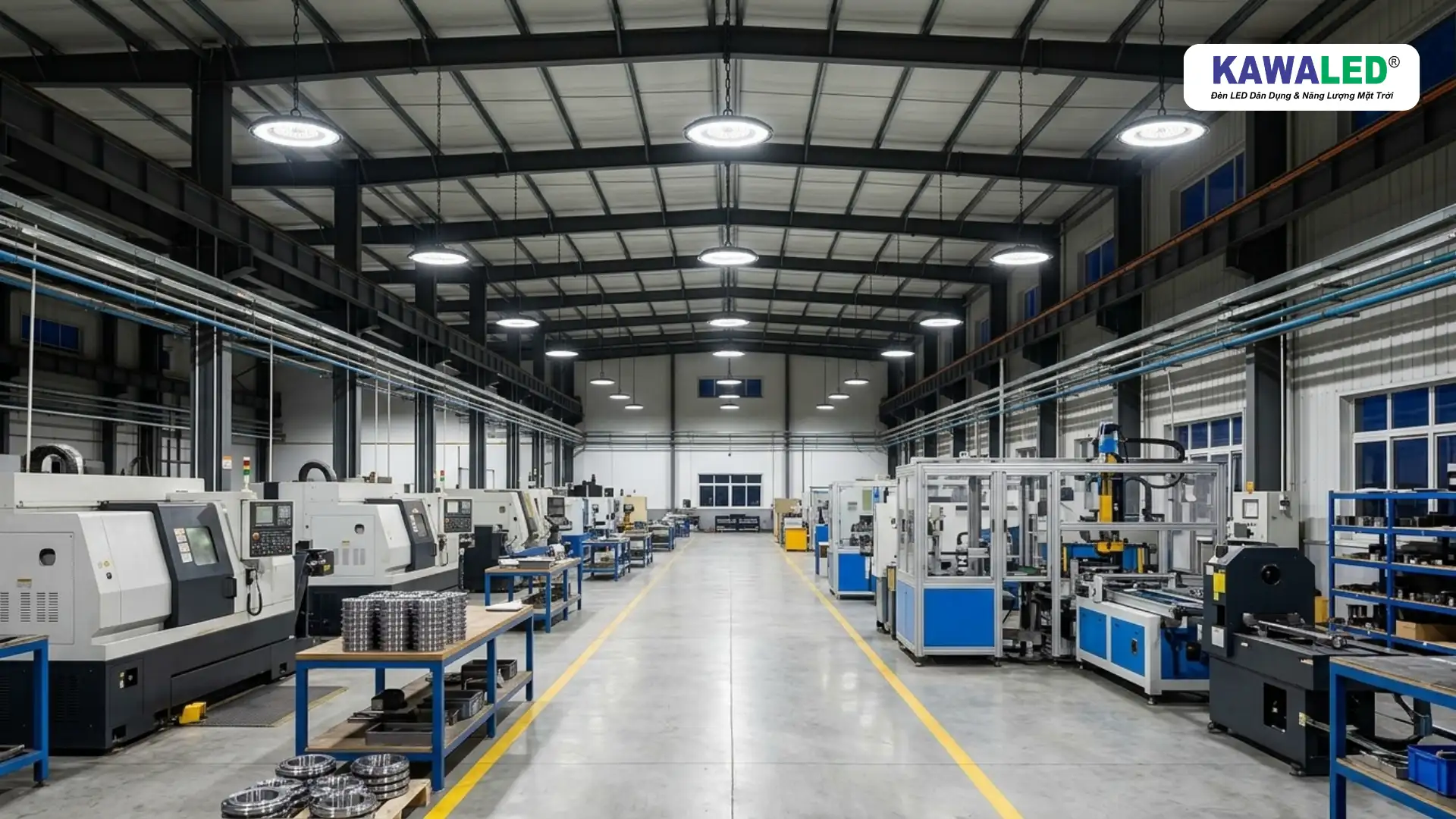 đèn led công nghiệp 200w chiếu sáng nhà xưởng hiện đại