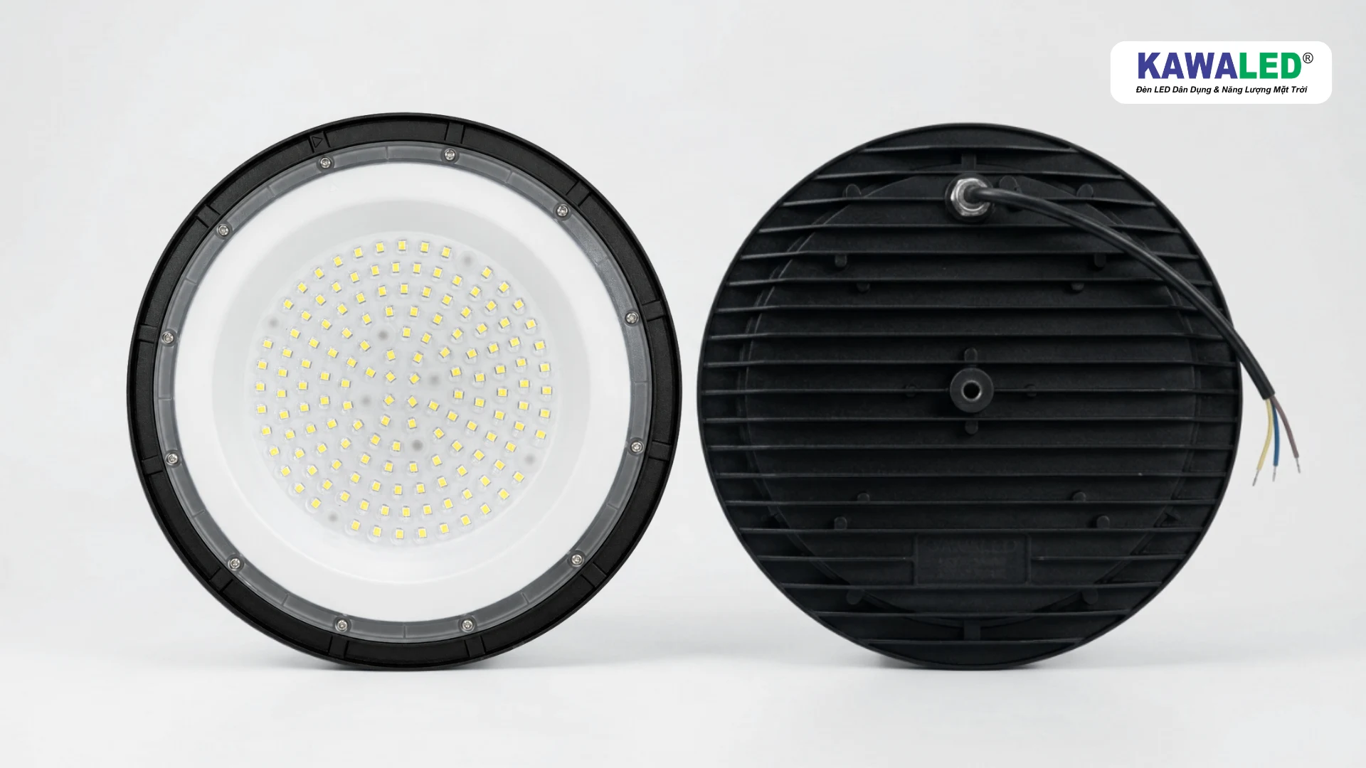 Đèn LED Highbay 100W HB1 KAWALED mặt chip LED và mặt sau tản nhiệt