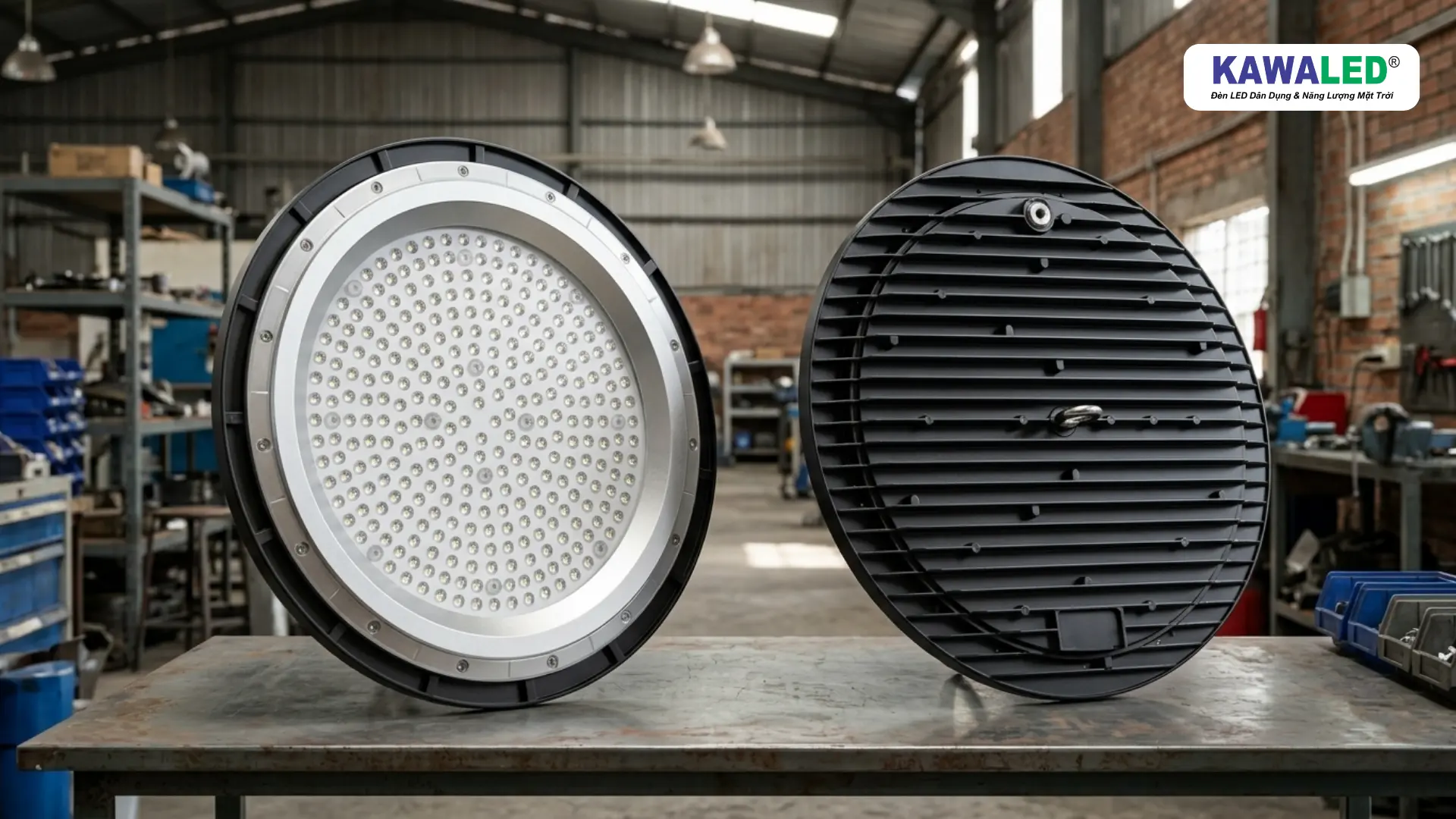 đèn led highbay 200w HB1 mặt trước và mặt sau