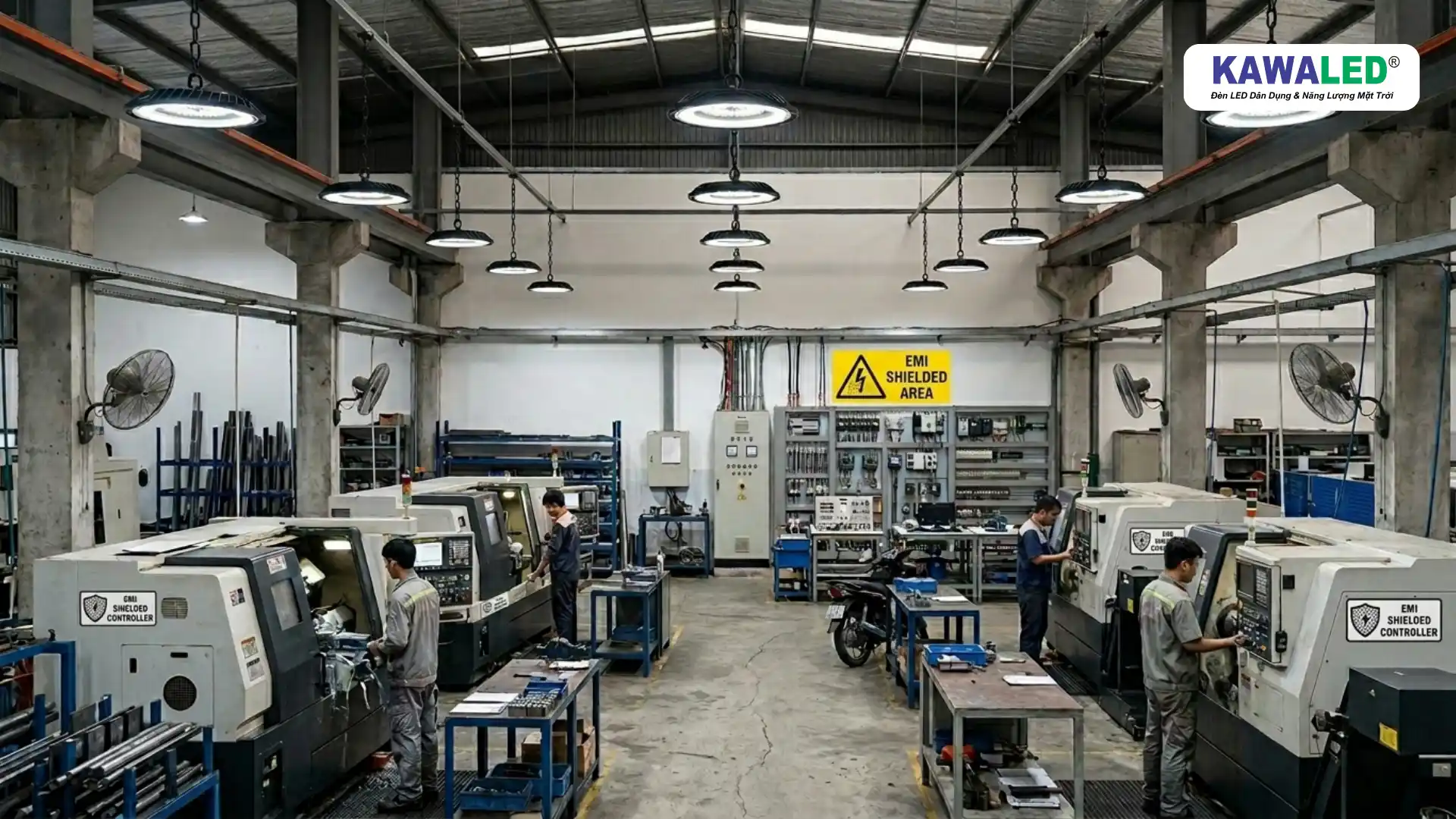 đèn led highbay HB1 chiếu sáng xưởng cnc chống nhiễu điện từ