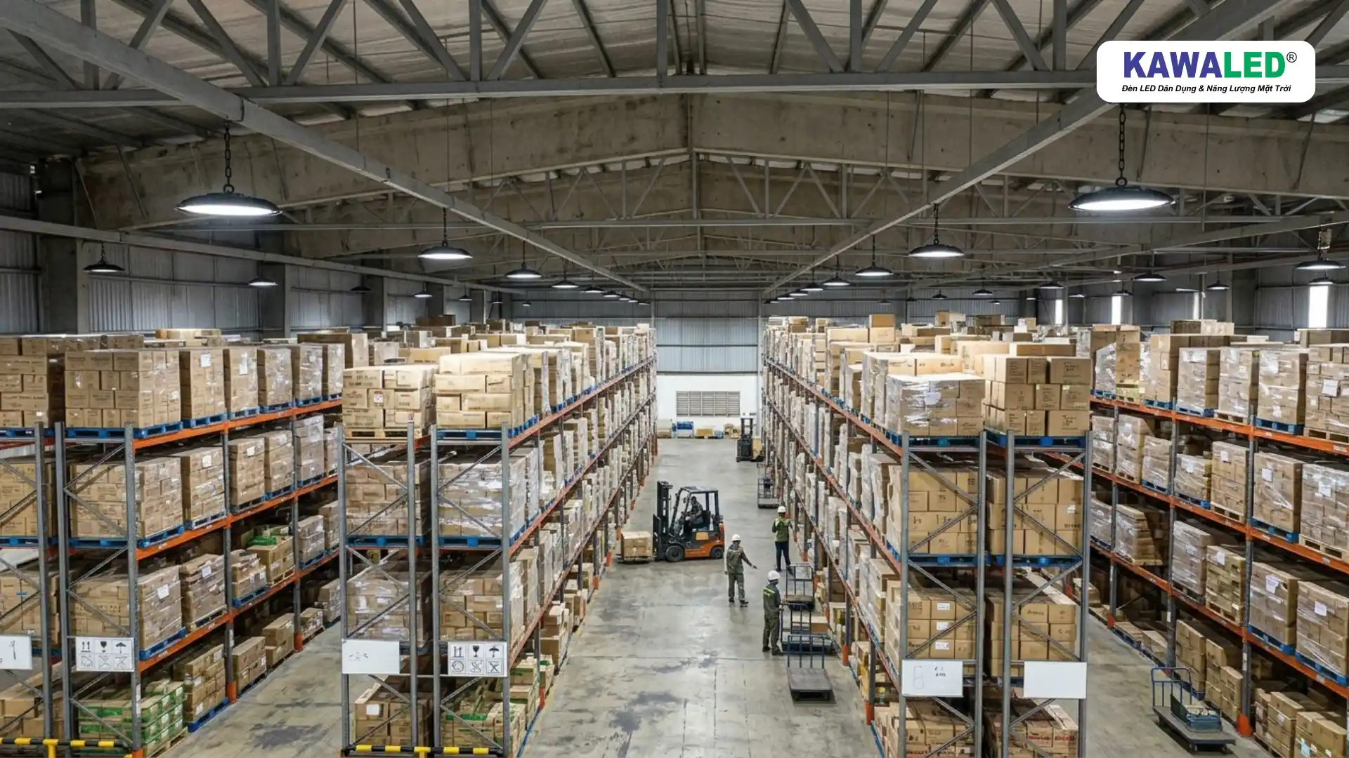 đèn led nhà xưởng chiếu sáng kho hàng rộng