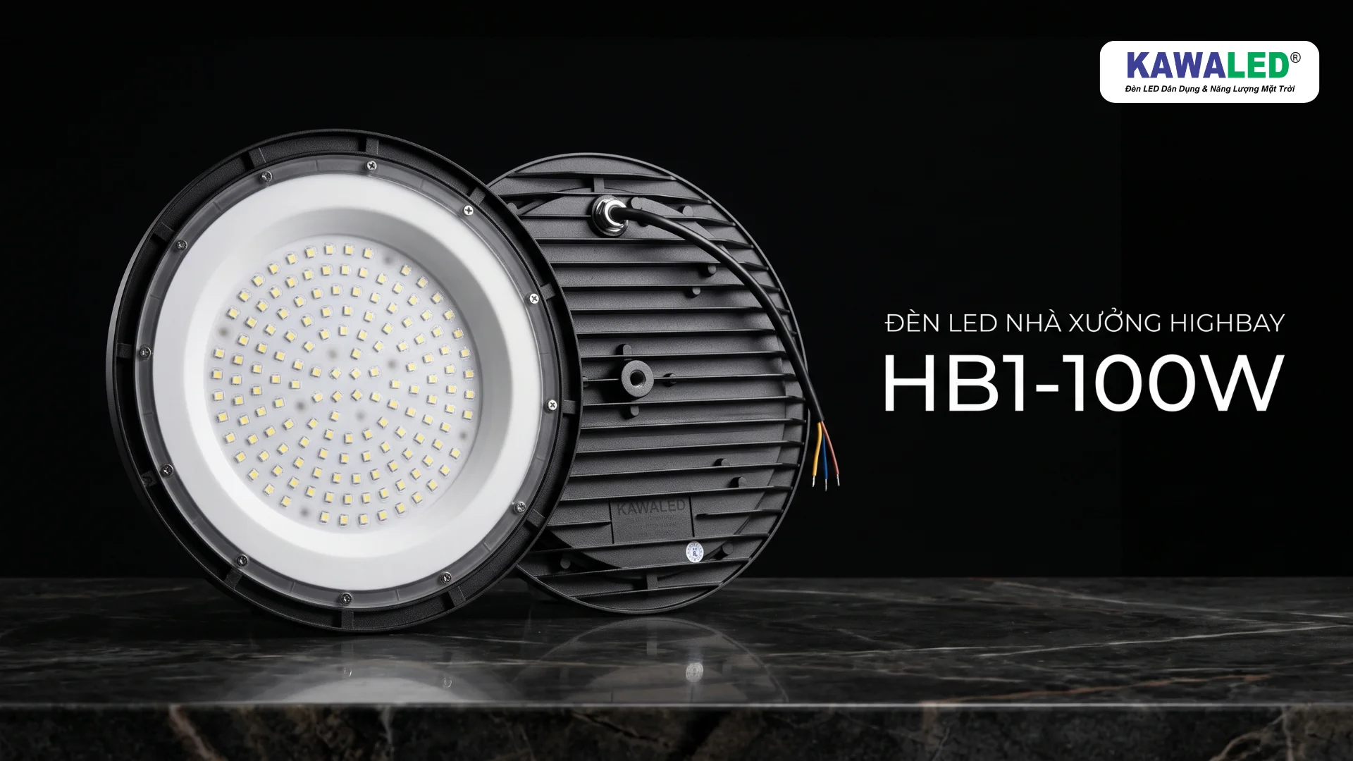 Đèn LED nhà xưởng Highbay KAWALED HB1-100W thiết kế mặt chip LED và thân tản nhiệt