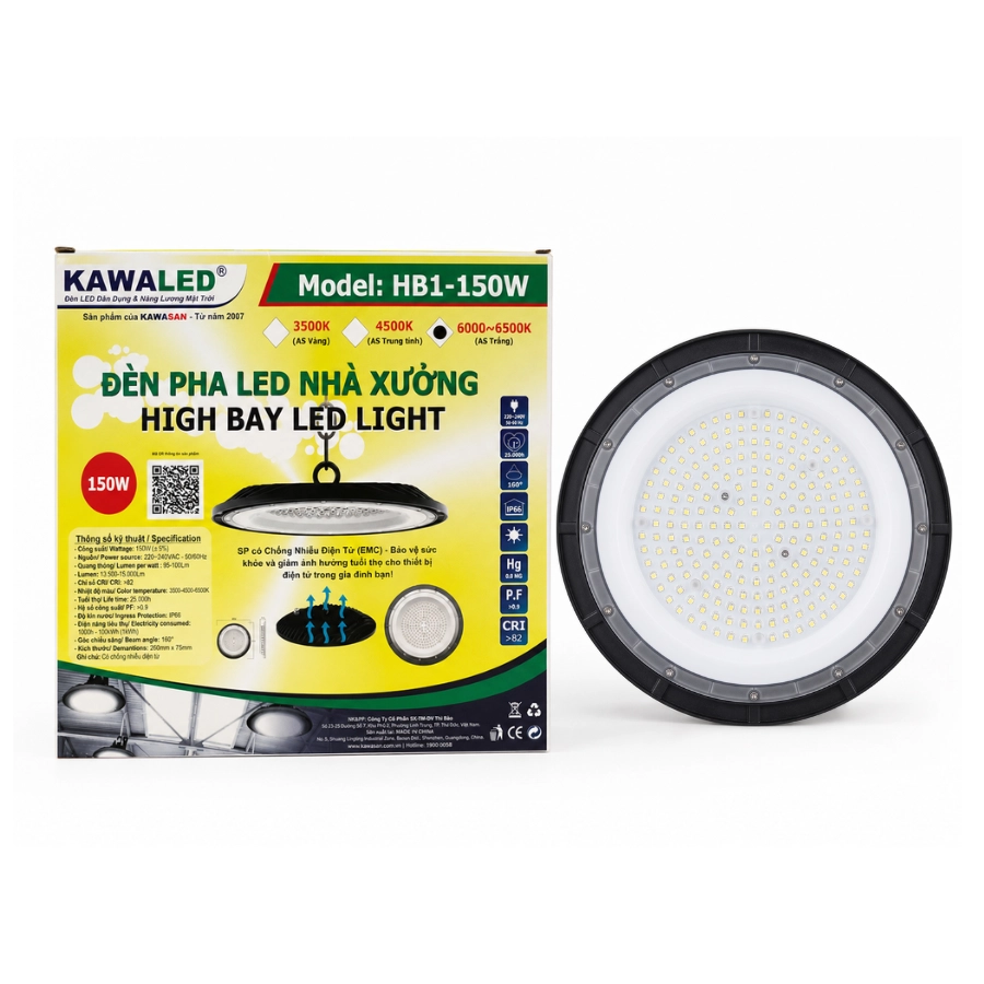 Đèn LED nhà xưởng Highbay HB1-150W KAWALED kèm hộp sản phẩm
