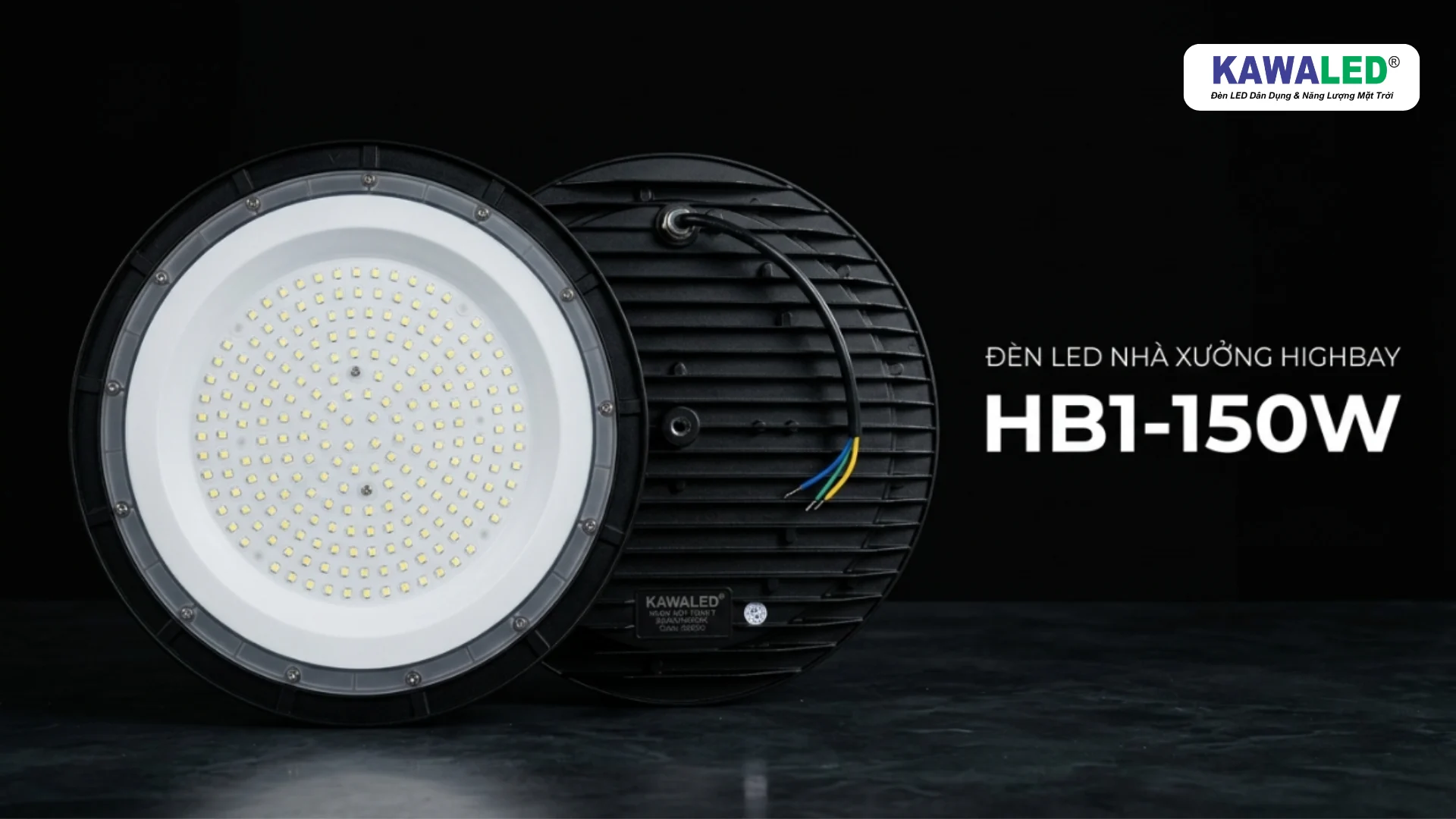 Đèn LED nhà xưởng Highbay KAWALED HB1-150W mặt chip LED và mặt sau tản nhiệt