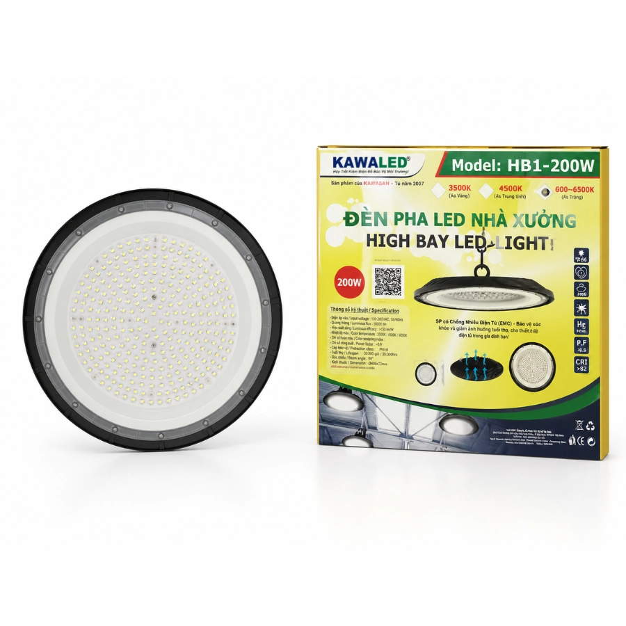 Đèn LED nhà xưởng Highbay HB1-200W KAWALED kèm hộp sản phẩm