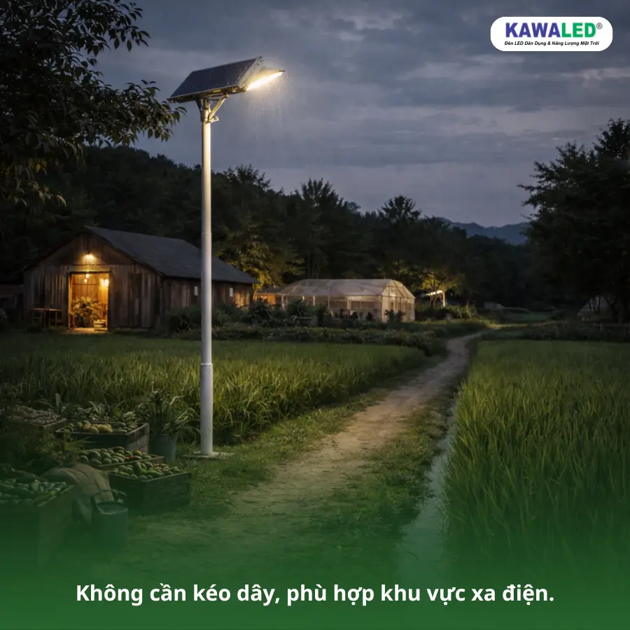 Đèn năng lượng mặt trời sân vườn lắp đặt tại khu vực xa điện không cần kéo dây
