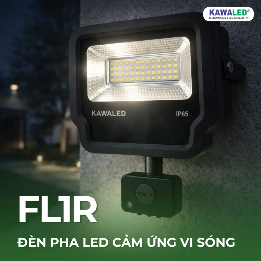 đèn pha LED cảm ứng vi sóng FL1R Kawaled chống nước IP65 ngoài trời