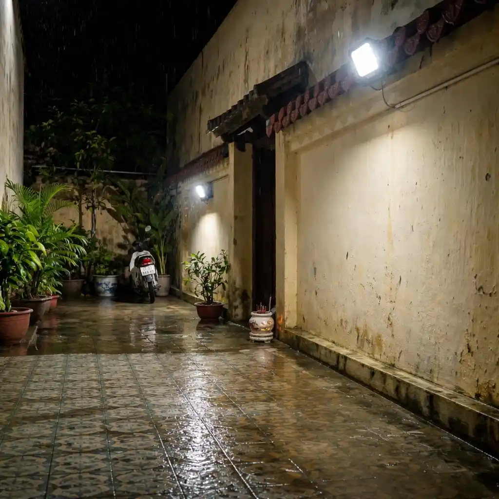 Đèn pha LED ngoài trời chống nước IP66 hoạt động khi trời mưa