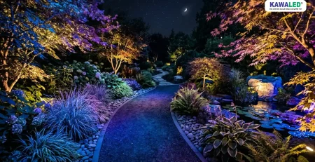 đèn pha led đổi màu trang trí sân vườn tạo không gian nghệ thuật