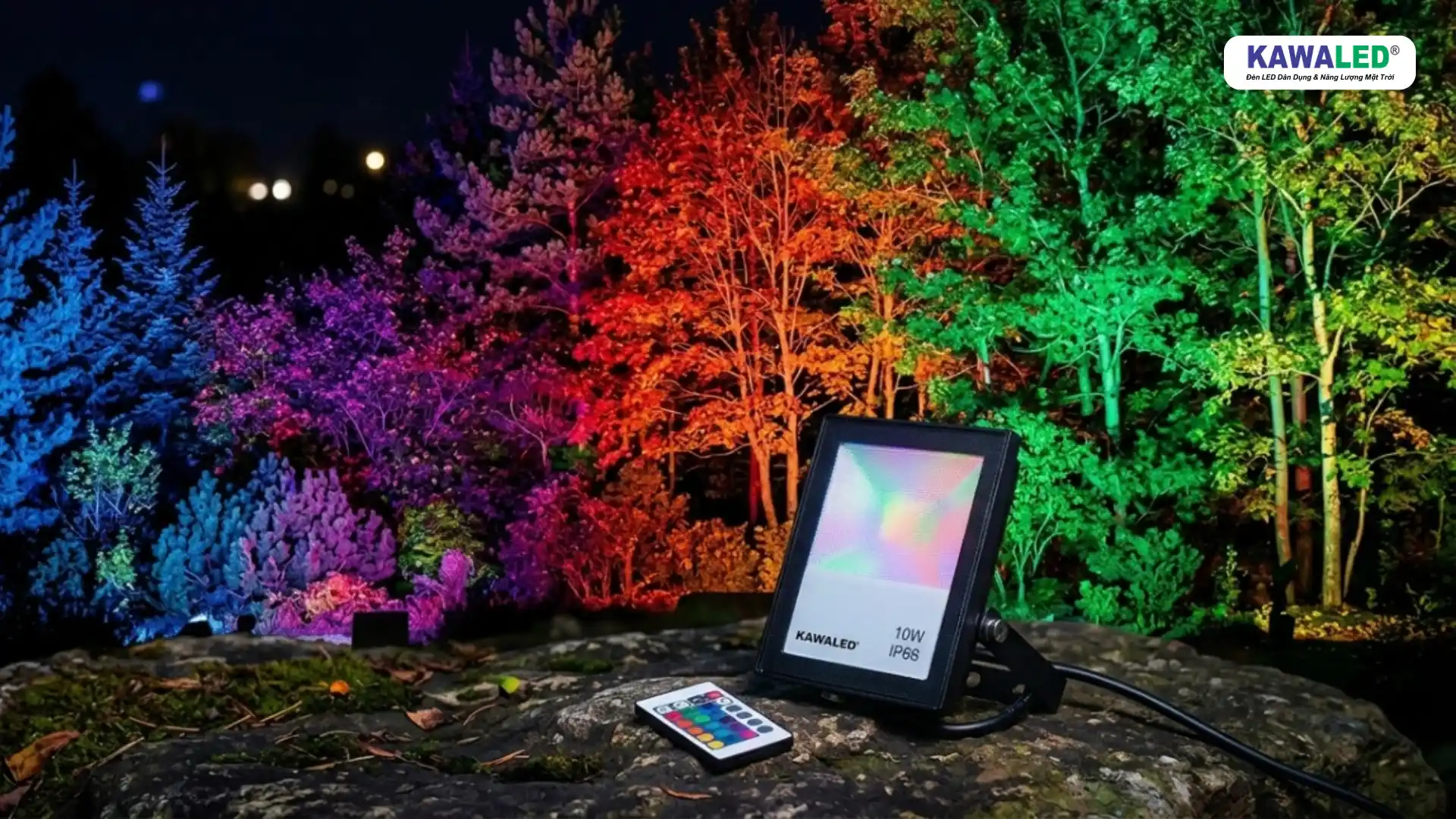 đèn pha led rgb ngoài trời dùng trang trí sân vườn đổi màu đẹp