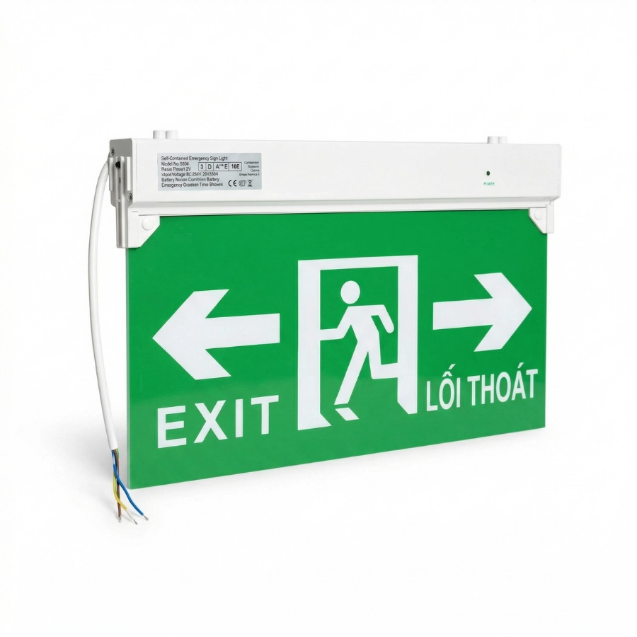 đèn thoát hiểm e506-2b2 chi tiết chất liệu abs pvc