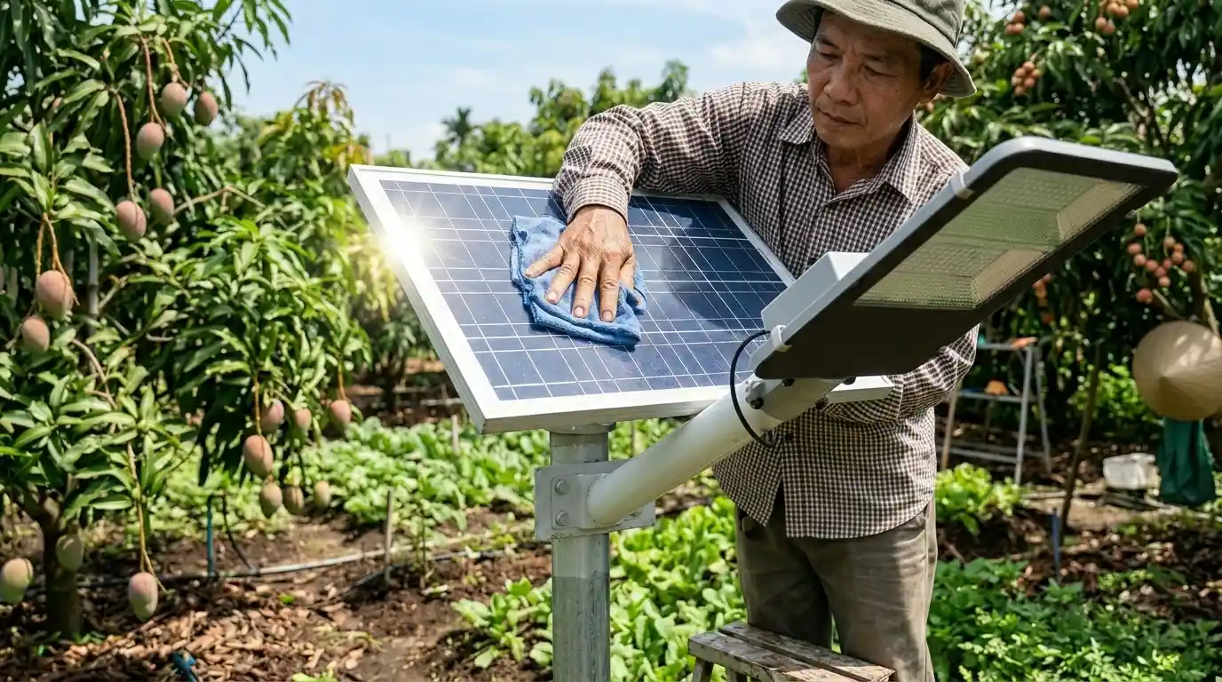 vệ sinh tấm pin năng lượng mặt trời để tăng hiệu suất sạc