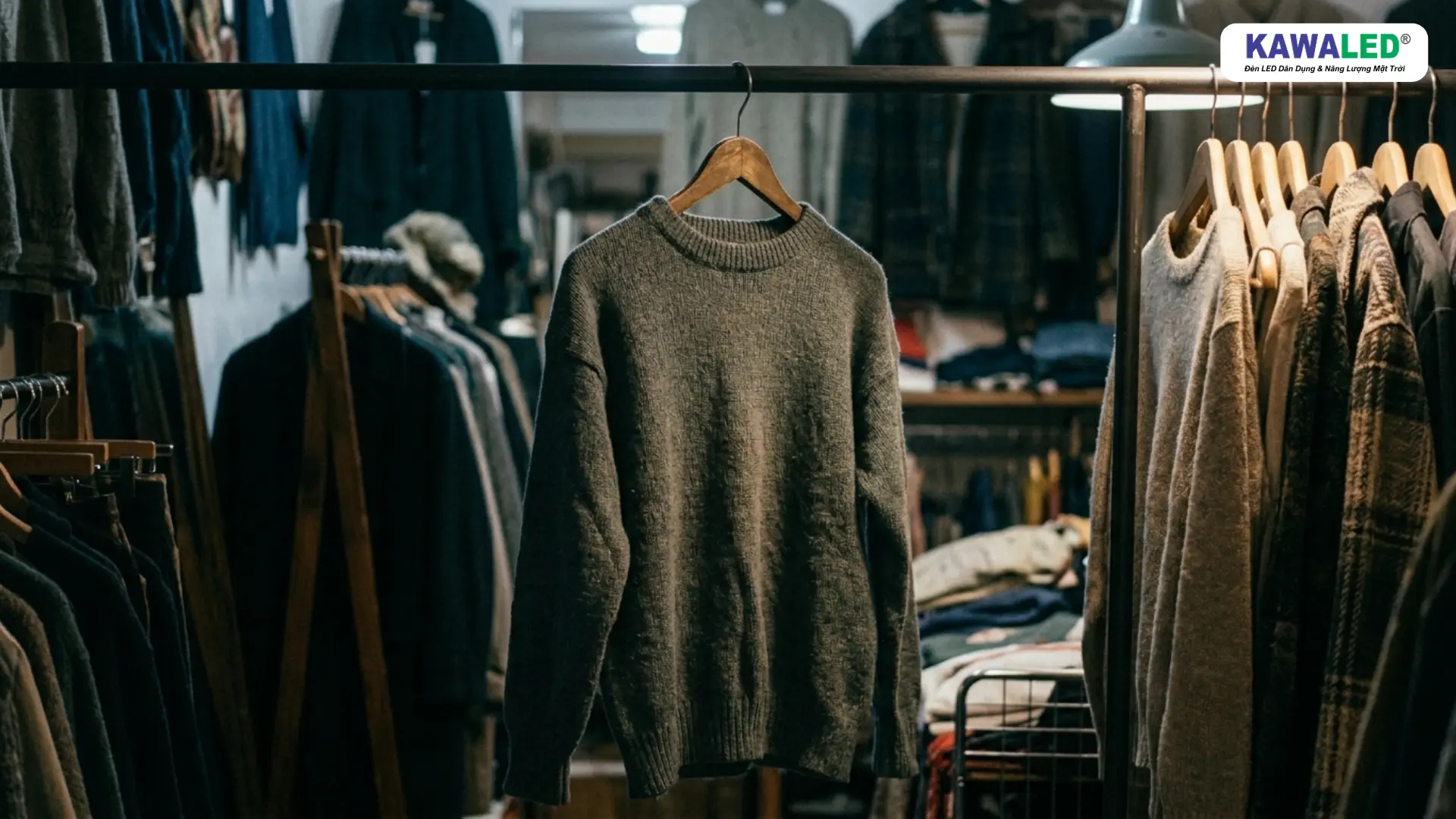 sản phẩm quần áo trong shop dưới ánh sáng thực tế chưa tối ưu