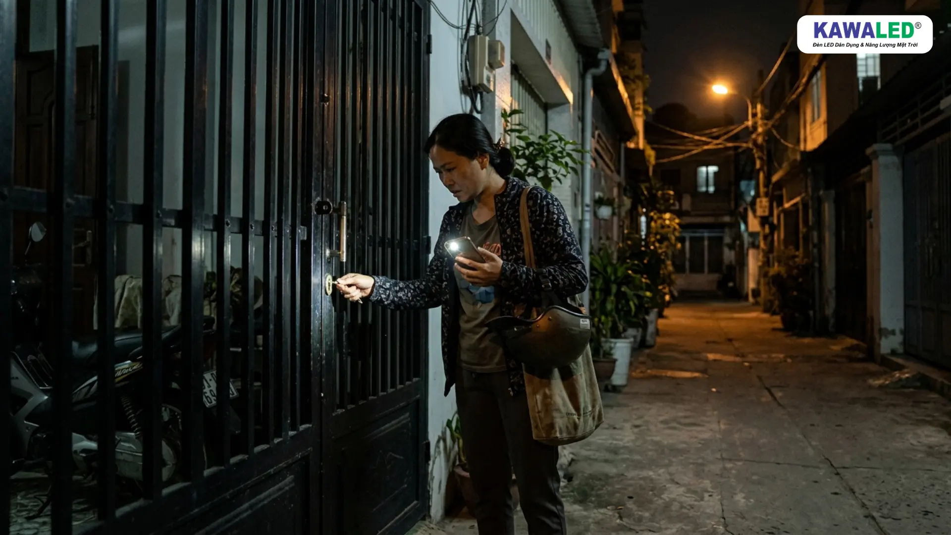 cổng nhà tối thiếu ánh sáng ban đêm gây bất tiện khi về muộn