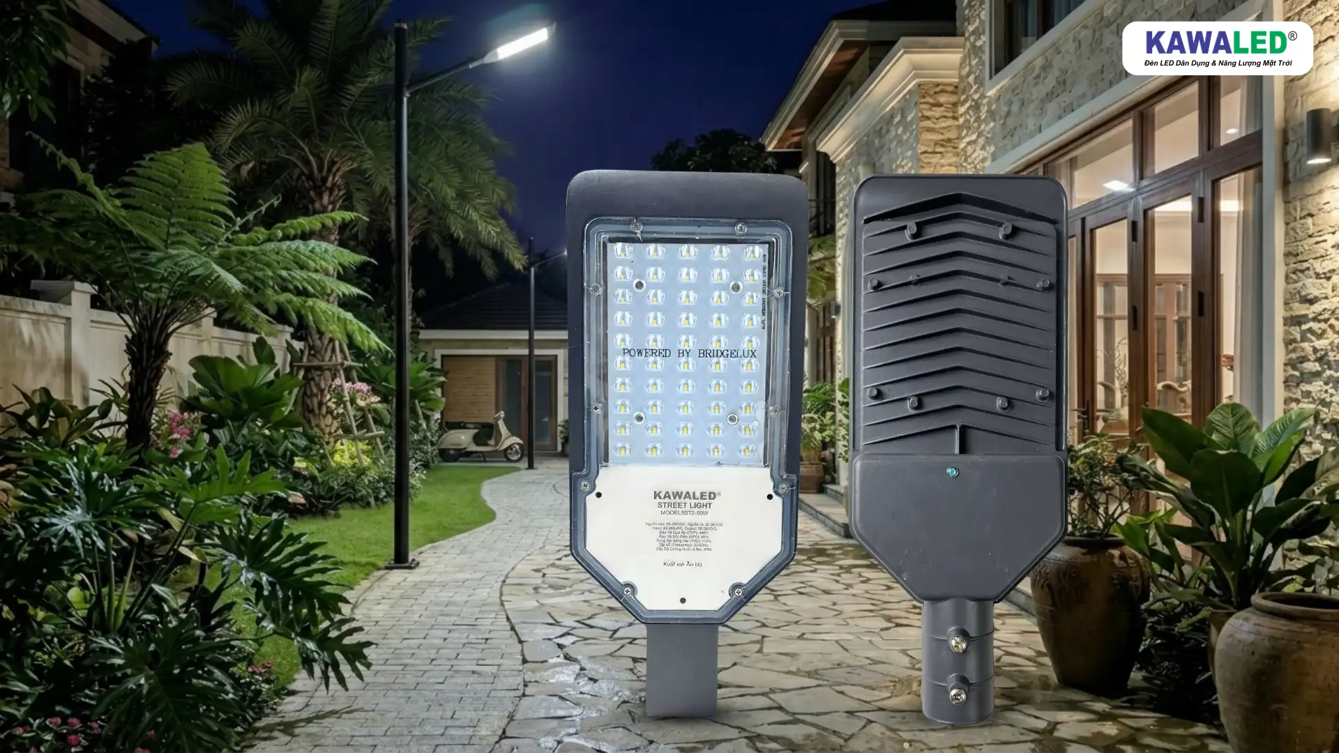 đèn đường led cảm biến ánh sáng kawaled sst2 50w chiếu sáng sân vườn