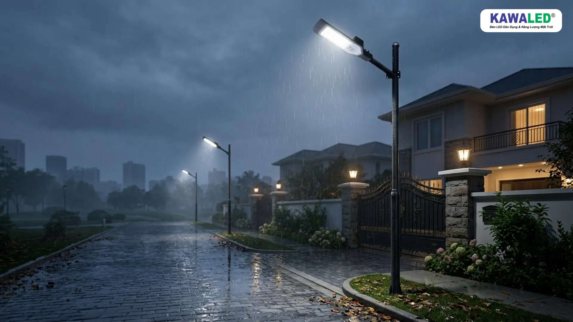 đèn đường led ngoài trời hoạt động ổn định trong mưa