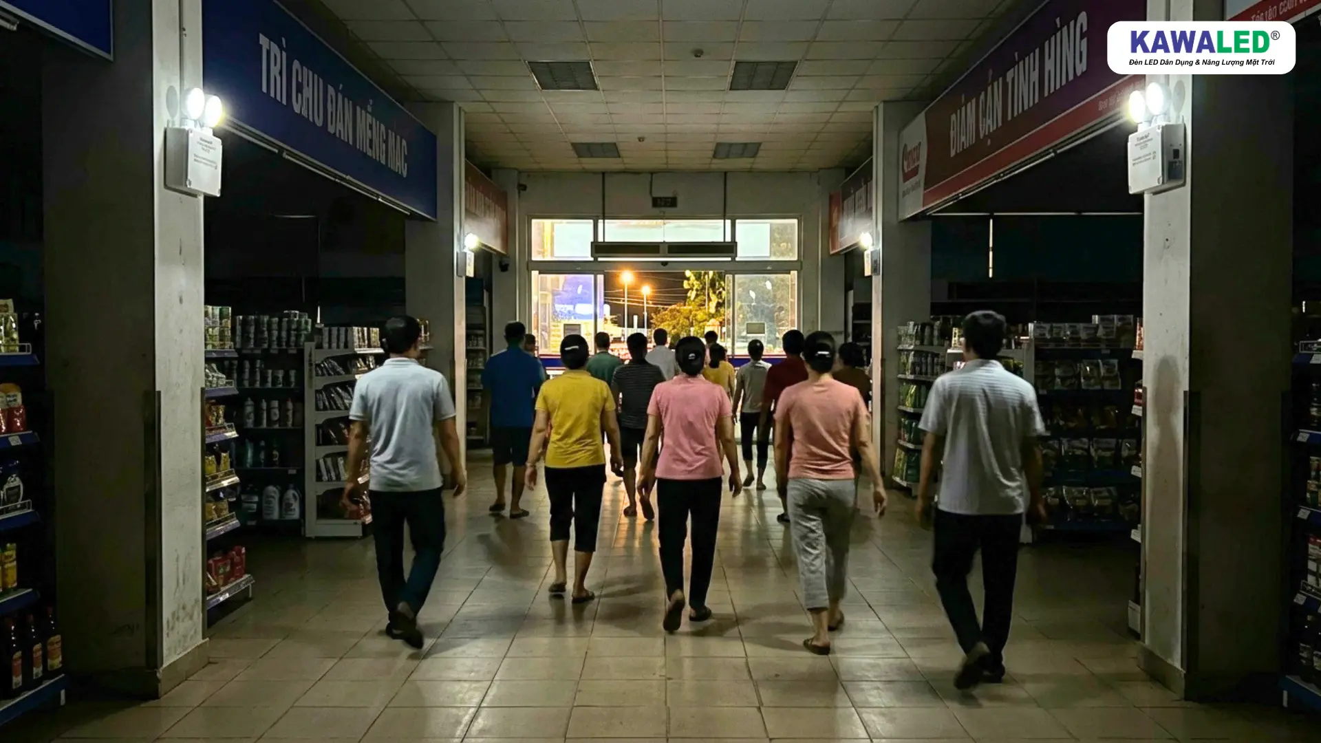 đèn chiếu sáng khẩn cấp trong siêu thị hỗ trợ thoát hiểm