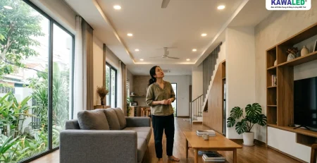 đèn led âm trần siêu mỏng trong phòng khách hiện đại