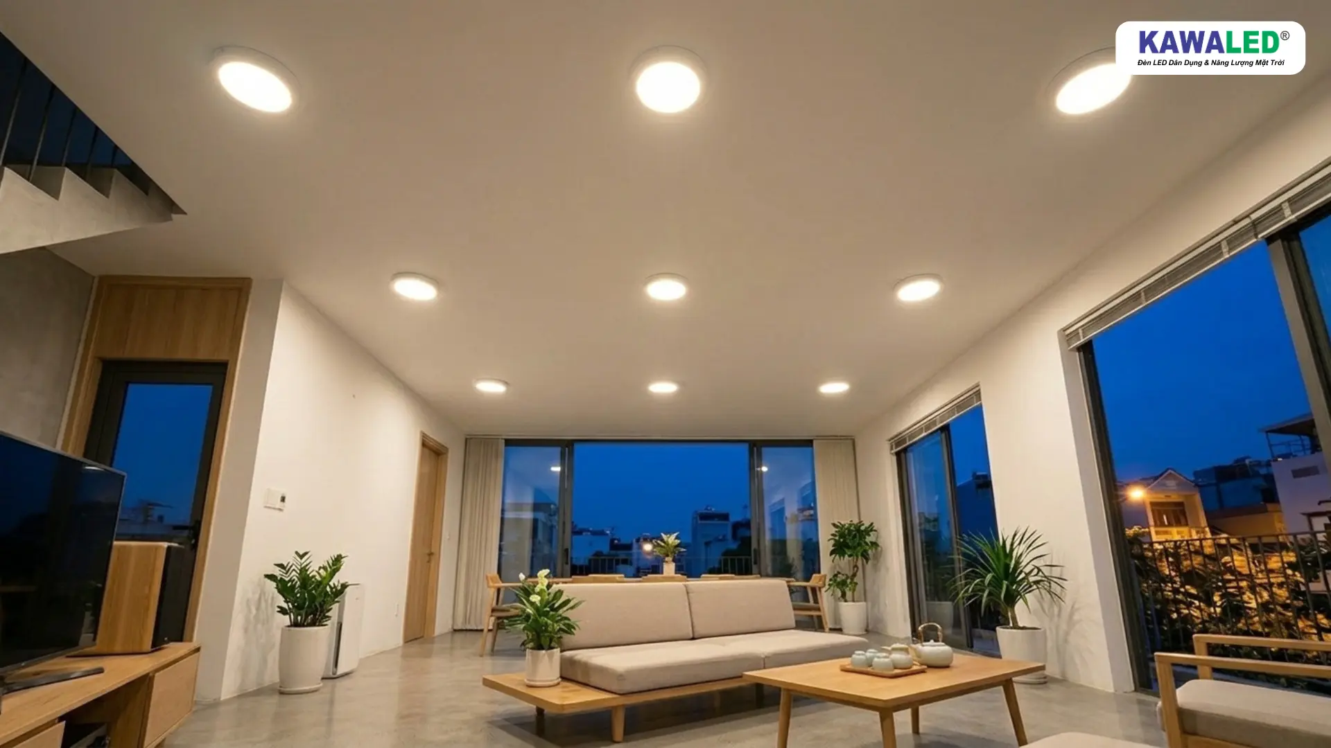 đèn led ốp trần tròn chiếu sáng phòng khách hiện đại