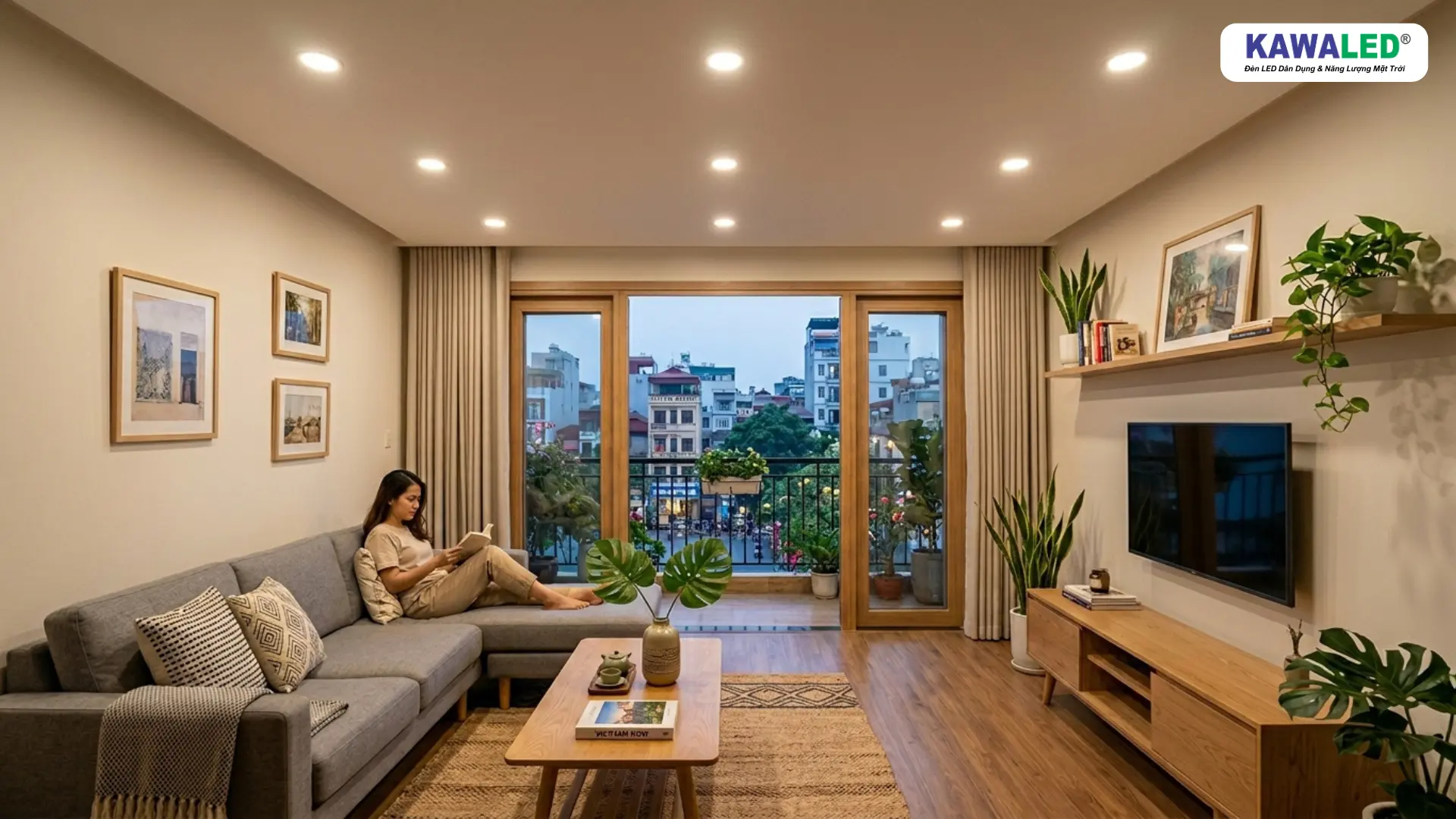 đèn led trần nhà ánh sáng đều trong phòng khách