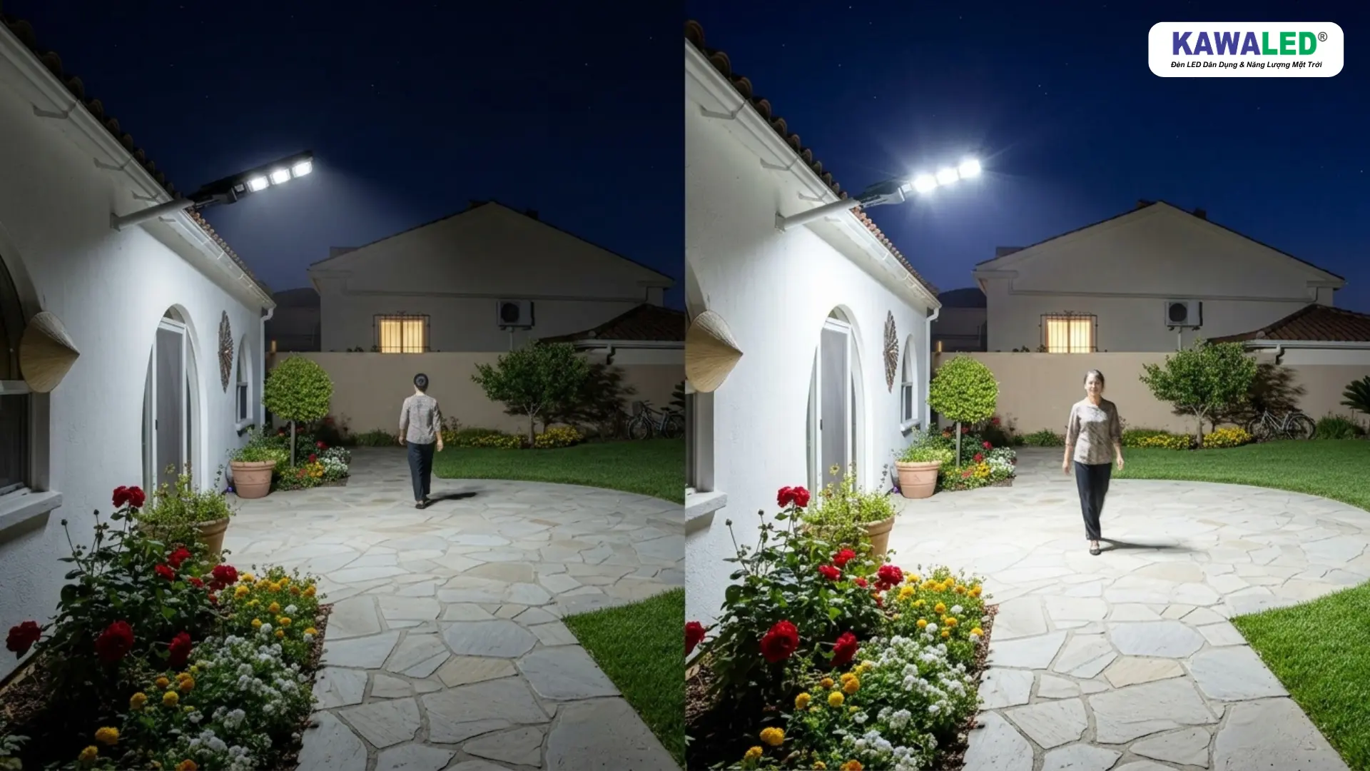 đèn năng lượng mặt trời cảm biến chuyển động sáng mạnh khi có người