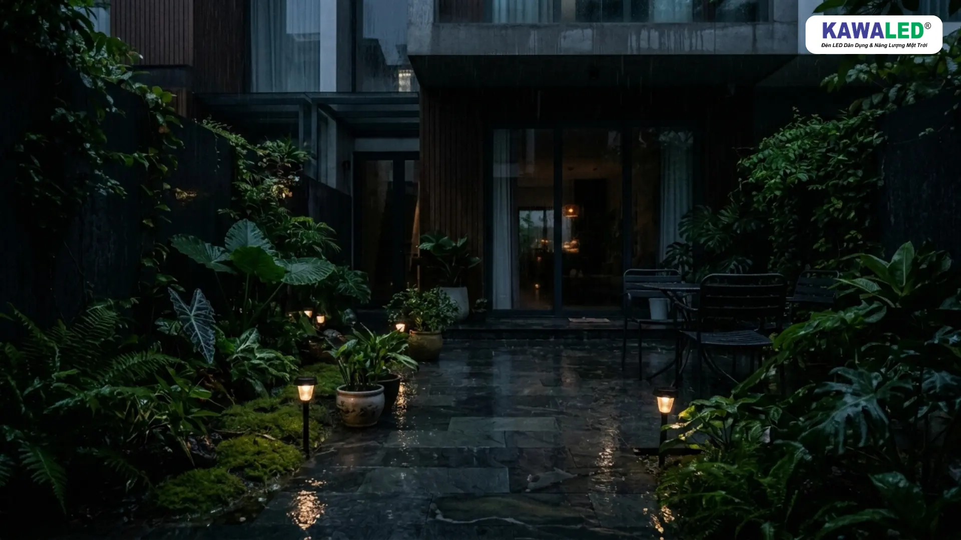 đèn năng lượng mặt trời sân vườn ánh sáng yếu vào mùa mưa
