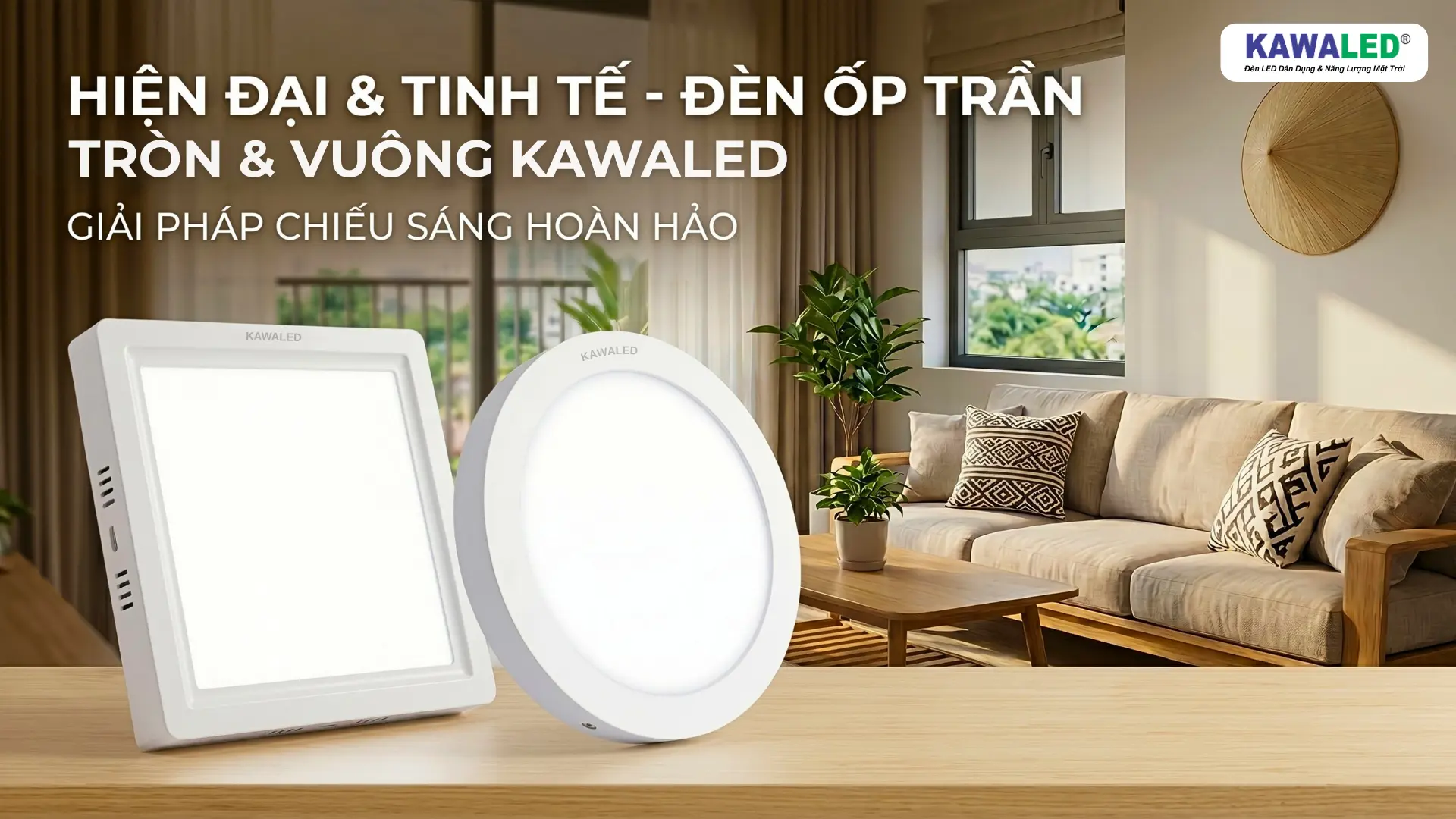 đèn led ốp trần vuông và tròn kawaled thiết kế hiện đại