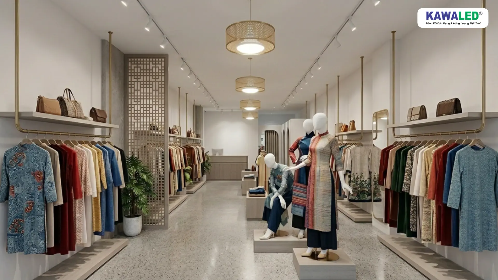 đèn shop thời trang ánh sáng đẹp giúp sản phẩm nổi bật