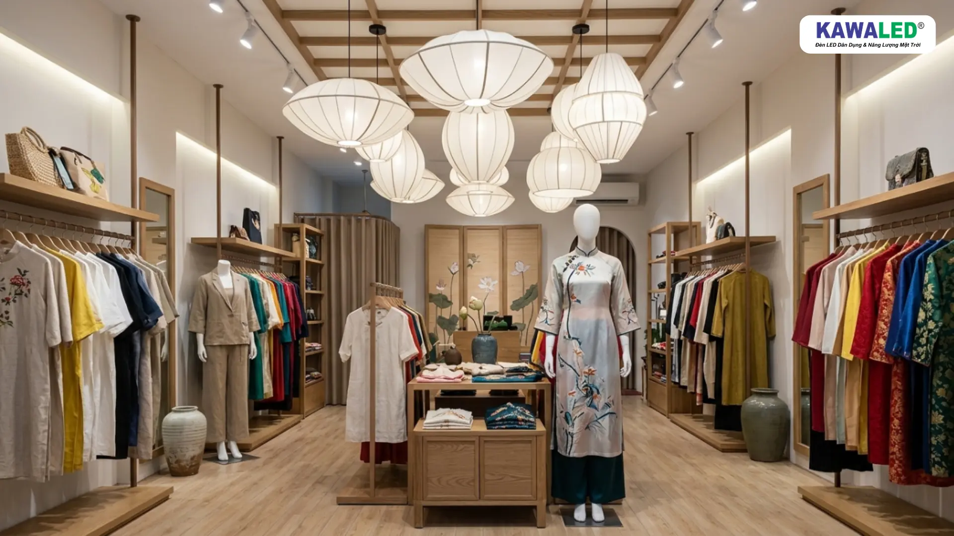 đèn shop thời trang chiếu sáng mannequin giúp nổi bật sản phẩm