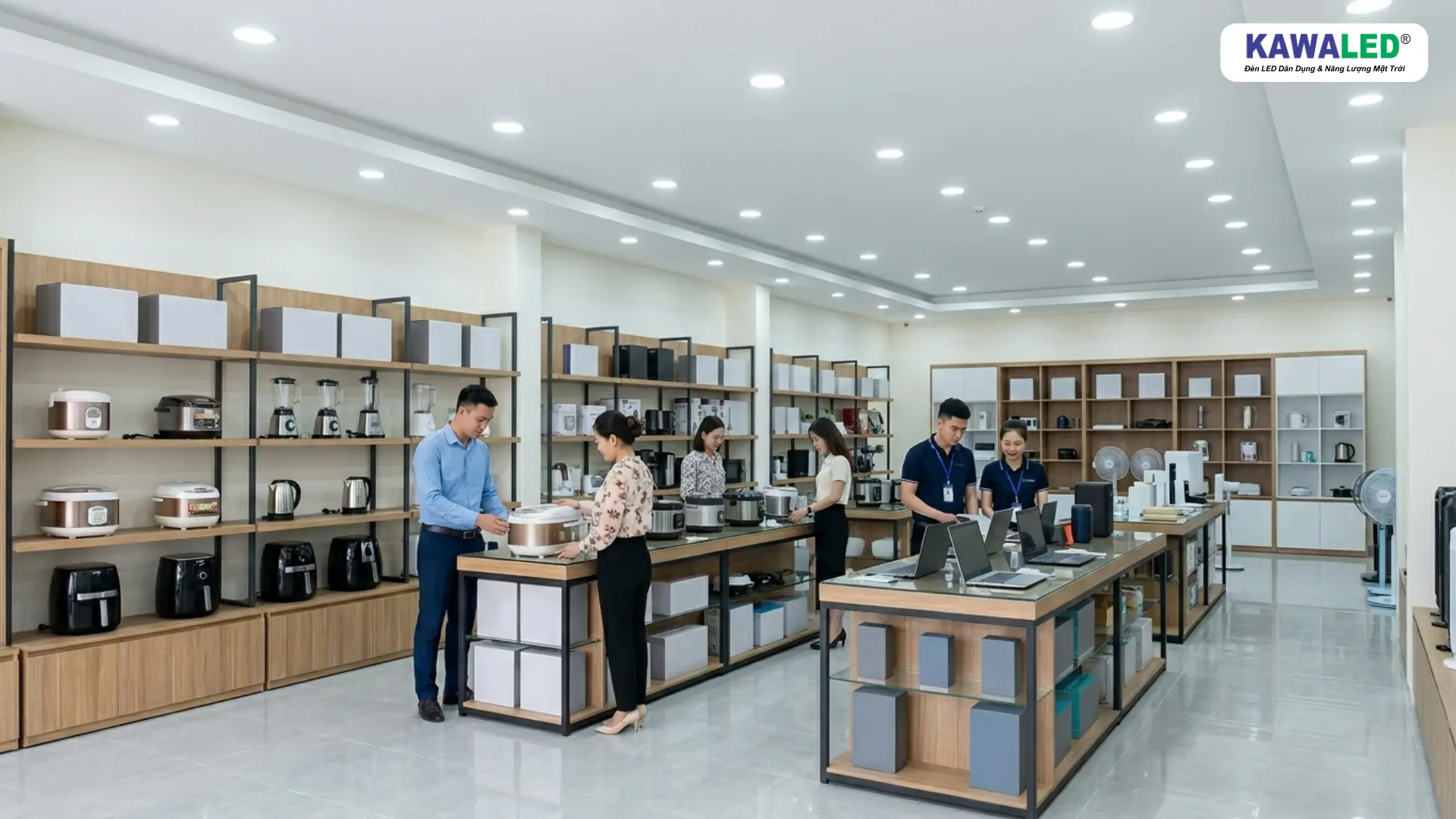 hệ thống đèn led trần nhà chiếu sáng showroom hiện đại