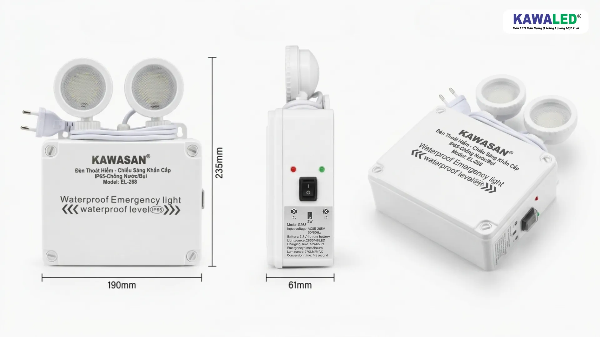 kích thước đèn chiếu sáng khẩn cấp EL-268