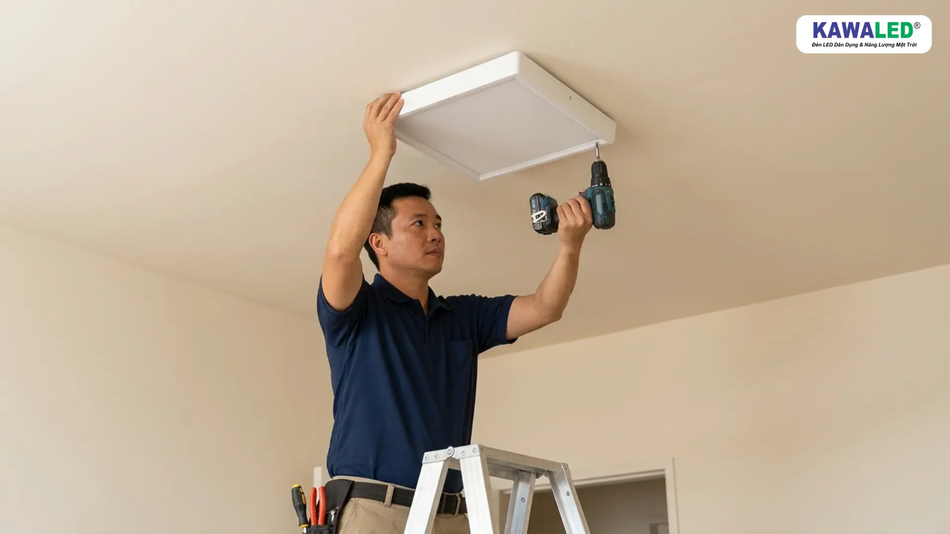 lắp đặt đèn ốp trần vuông đơn giản không cần khoét trần