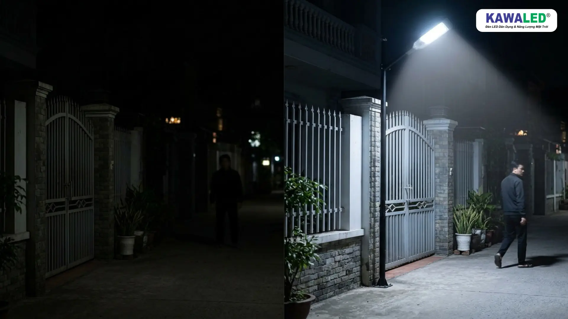 so sánh khu vực tối và khu vực có đèn cảm biến ánh sáng